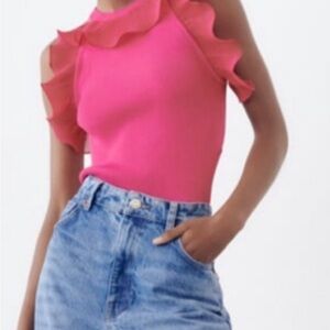 Zara Pink Blouse with Ruffle Sleeves